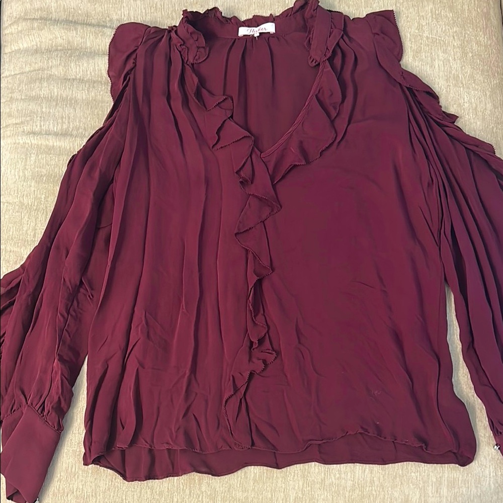 Parker ruffle open shoulder blouse